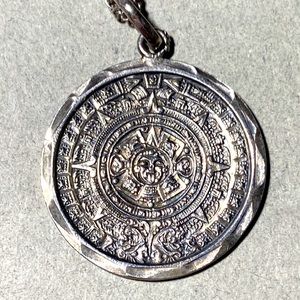 Sterling Silver Chain Necklace w/ Alba 925 Mayan Calendar Coin Pendant